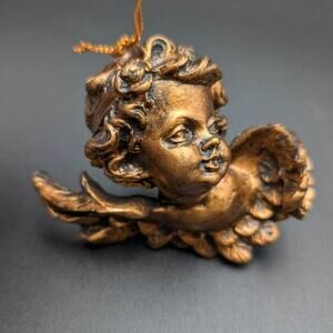 Baroque Ornament Resin Cherub Metallic Antique Gold Hanging Decor Yuletide